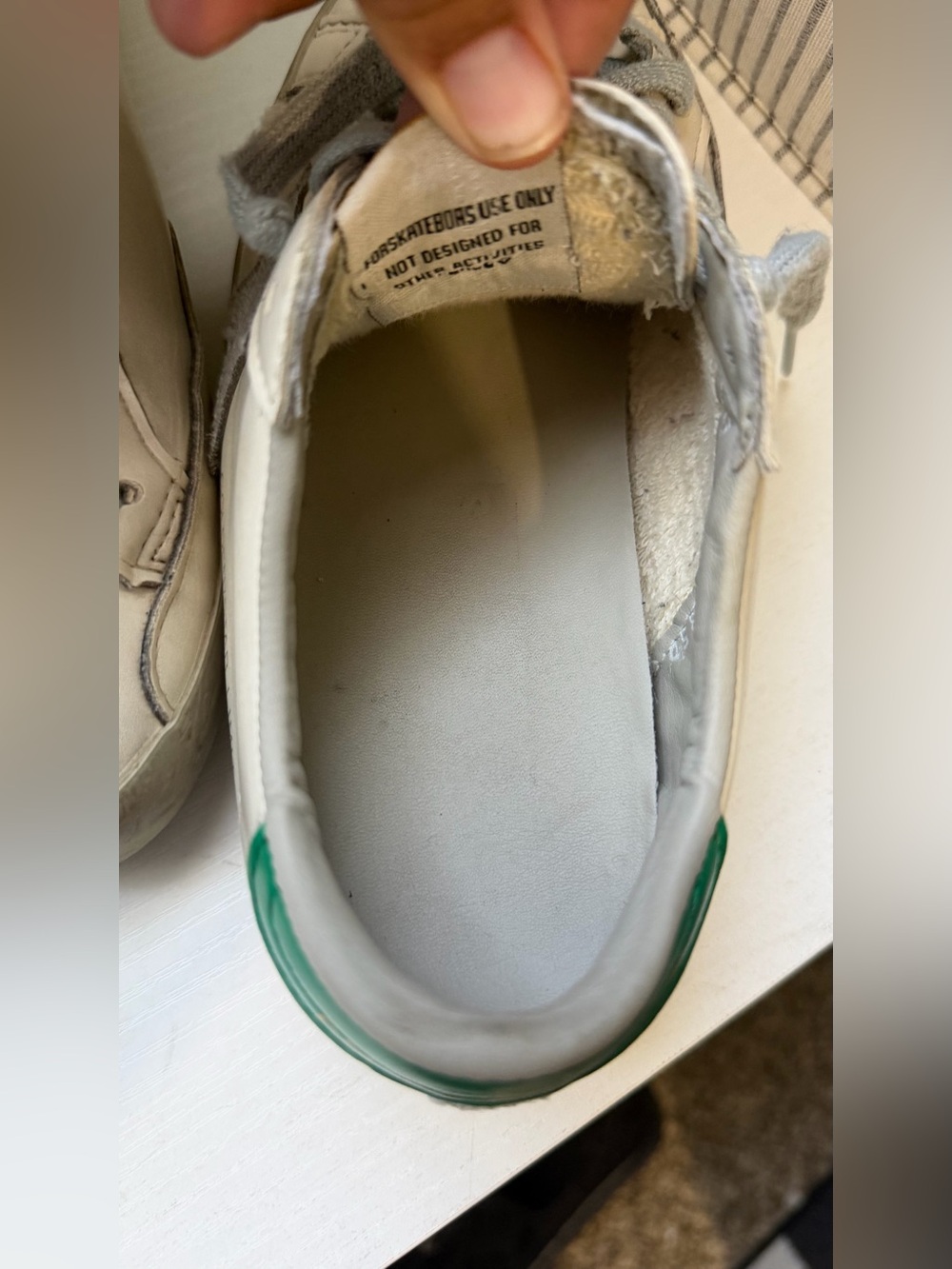 Golden Goose White Leather Sneakers with Green Heel and Gray Star - Picture 10 of 13
